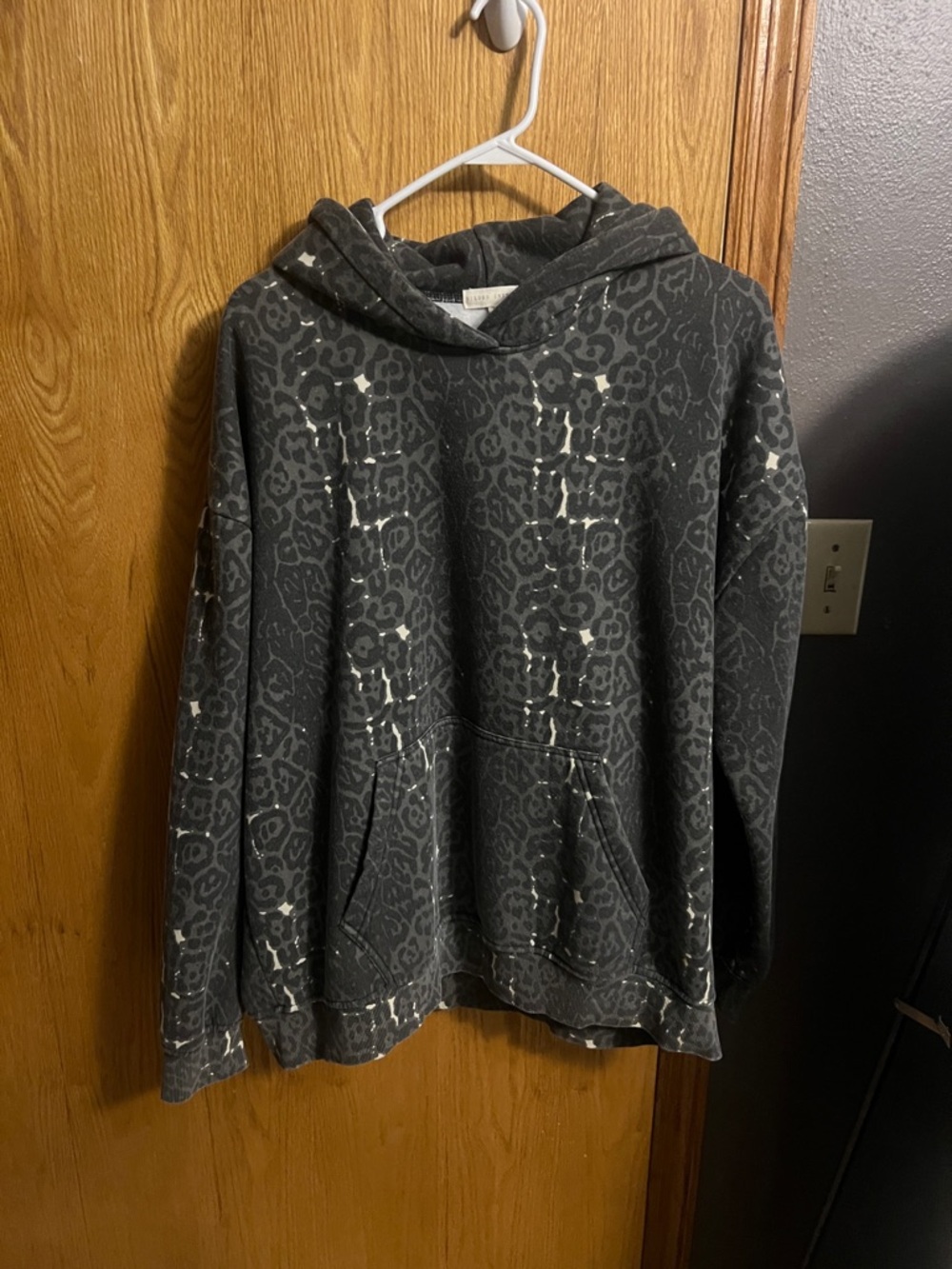 Buckle Charcoal Leopard Print Hooded Sweatshirt with Bleach Splatter